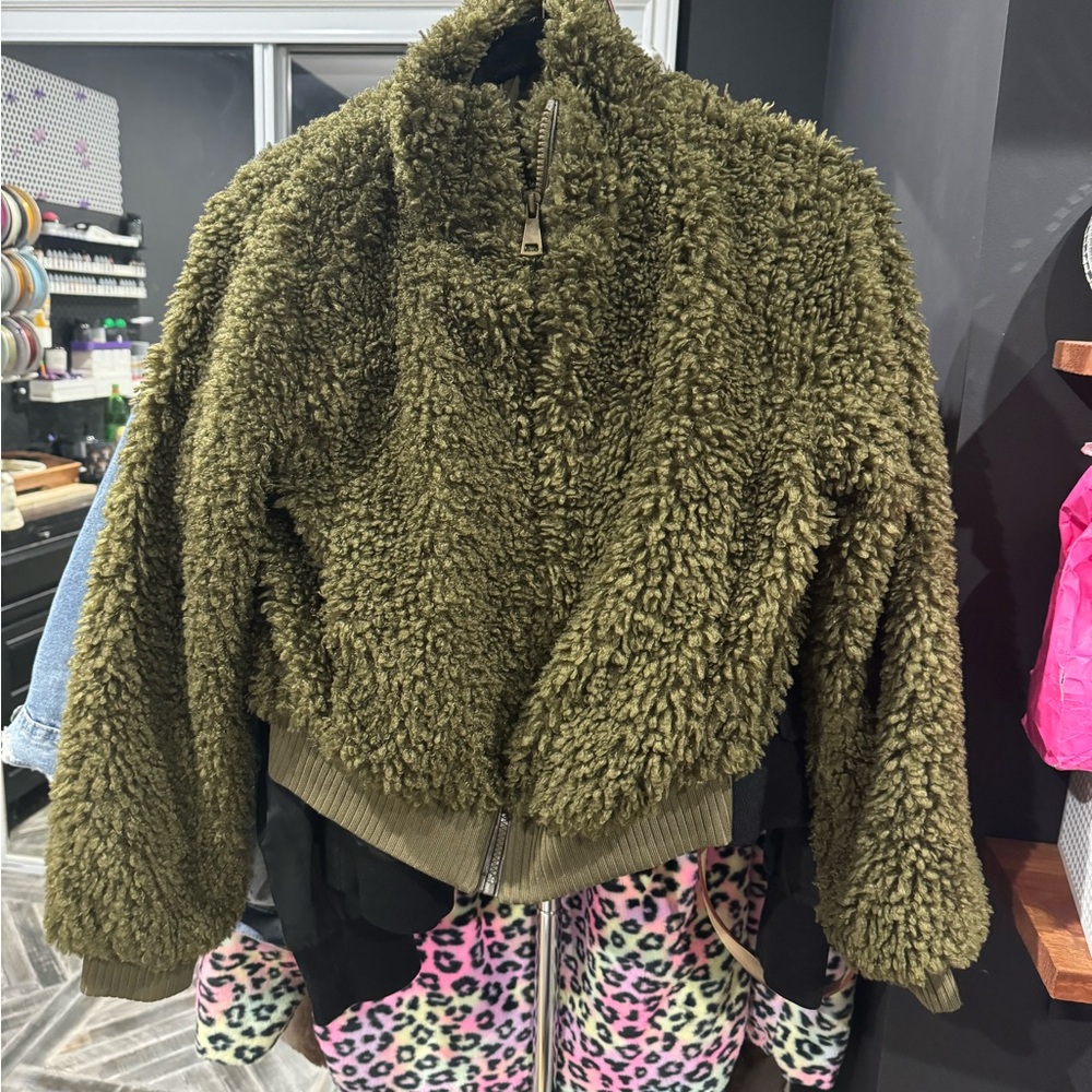Love Tree Olive Green Fuzzy Jacket